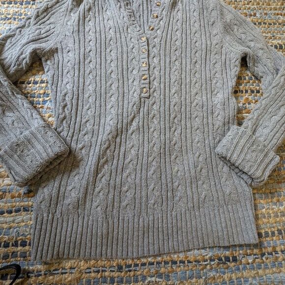 Vtg Aeropostale Gray Cable Knit Henley Hoodie Sweater Y2K Retro L Flaws Elana Gi - Picture 5 of 8